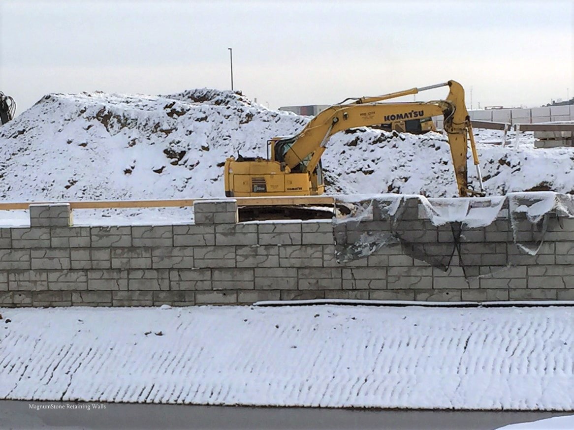 MagnumStone Geogrid Retaining Wall Construction at Edmonton Airport