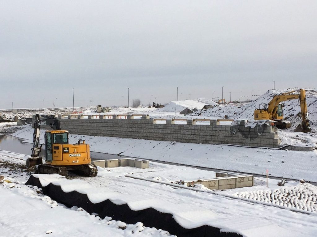 MagnumStone Geogrid Retaining Wall Edmonton Airport Equipment