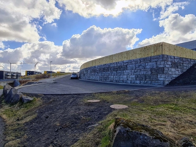 MagnumStone Retaining Wall Above Street in Reykjavik, Iceland