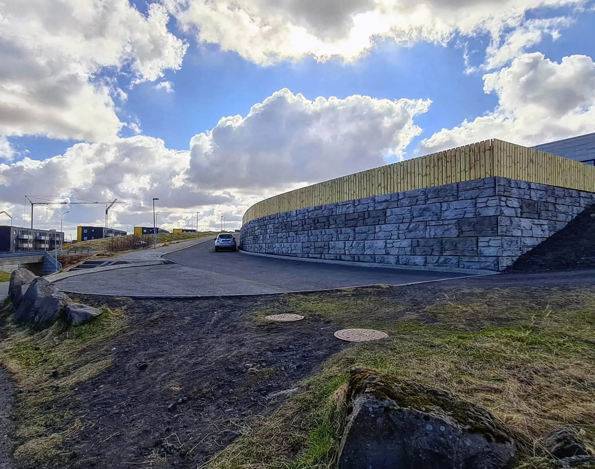 MagnumStone Retaining Wall Above Street in Reykjavik, Iceland