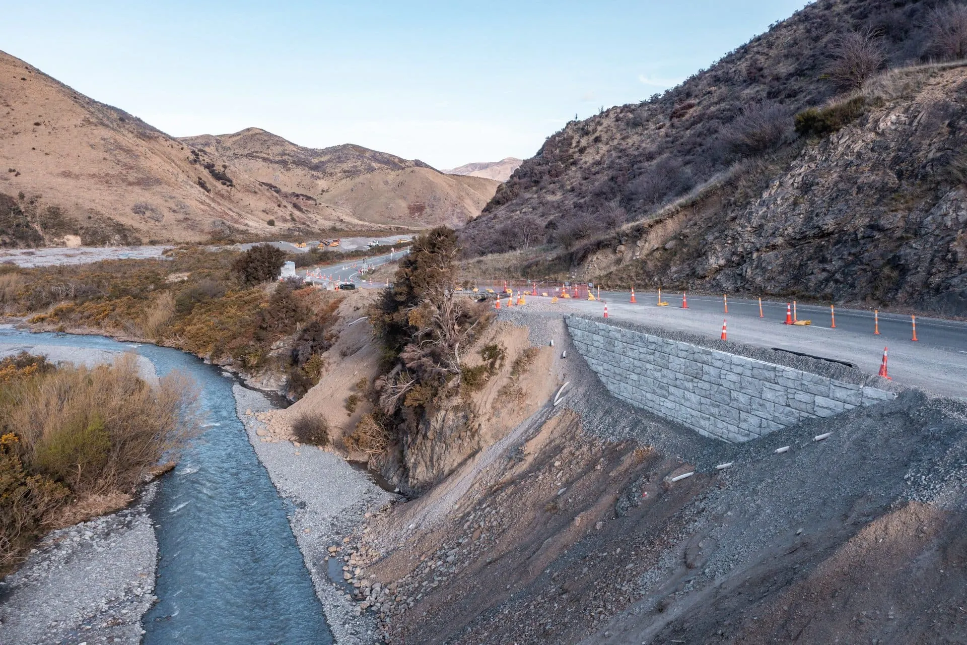 MagnumStone retaining walls repair roadway along Kowai River, New Zealand
