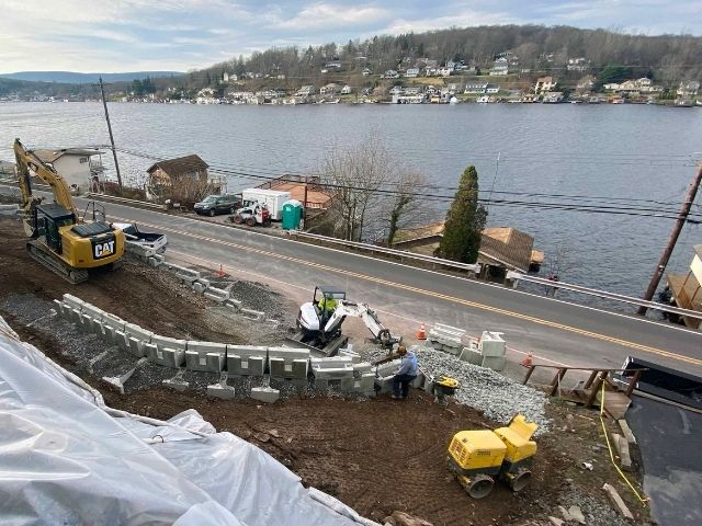 MagnumStone retaining walls require only small teams to install blocks