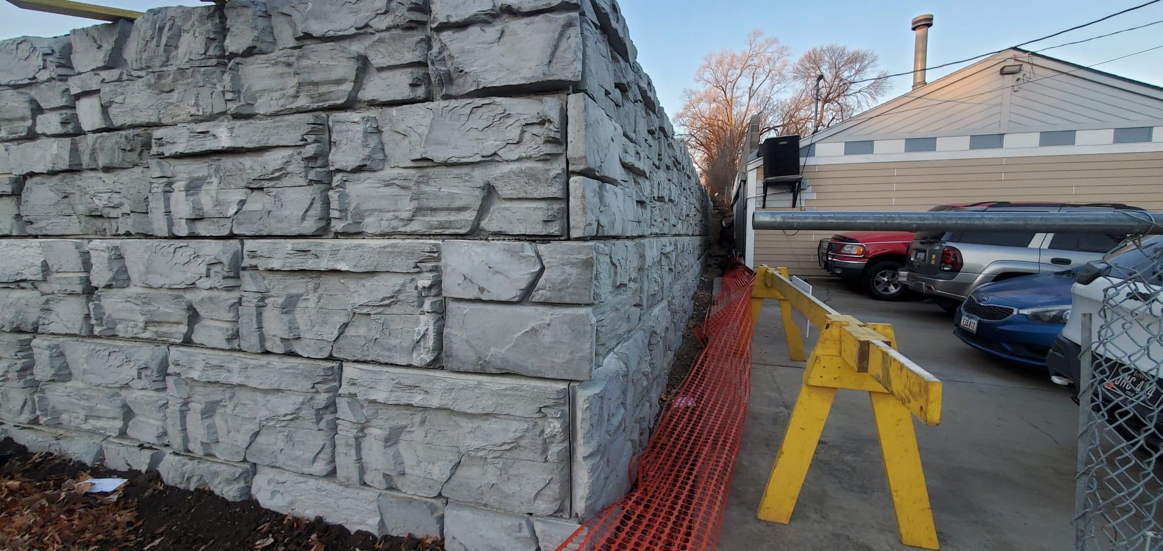 Parking lot MagnumStone retaining wall in Panora, Iowa, USA