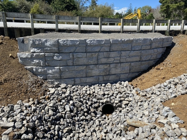 Road Culvert Retaining Wall MagnumStone, Waikato, NZ