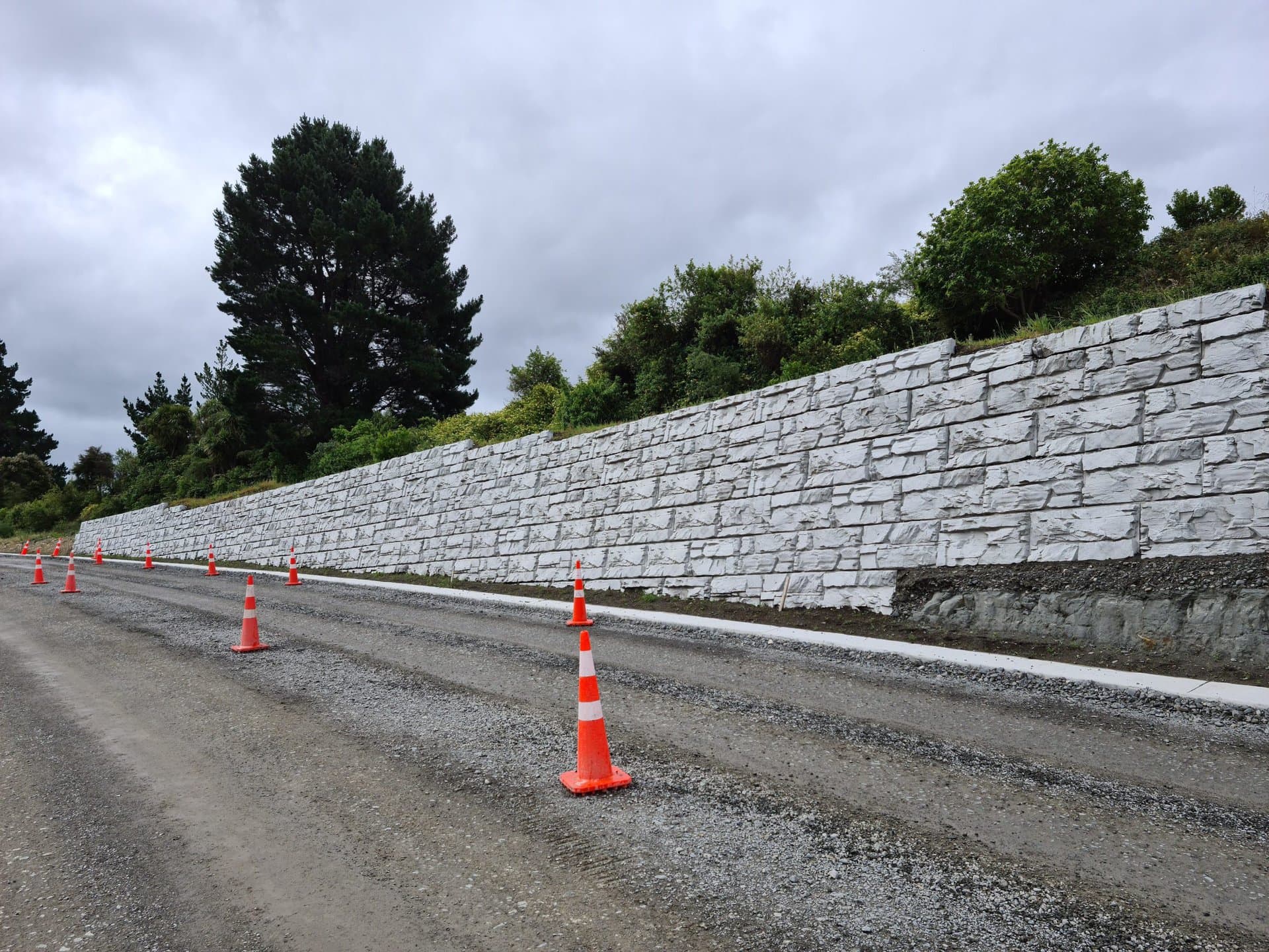 Tall Roadside MagnumStone Retaining Wall, Raupunga, New Zealand