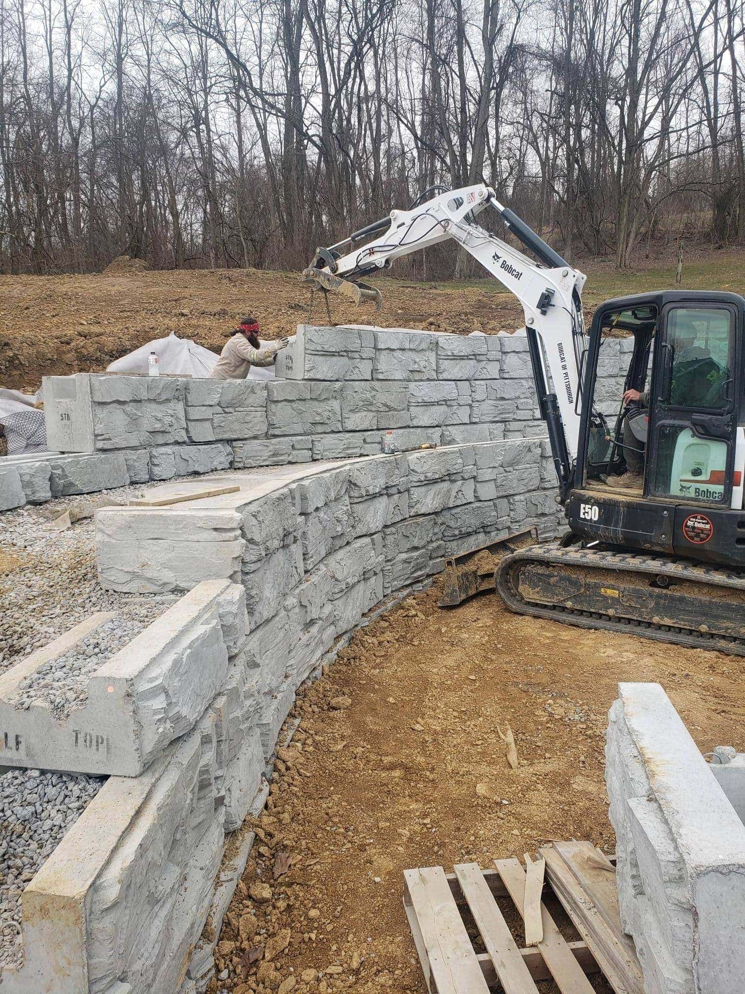 Curved, terraced retaining wall installation in Pittsburgh, PA.