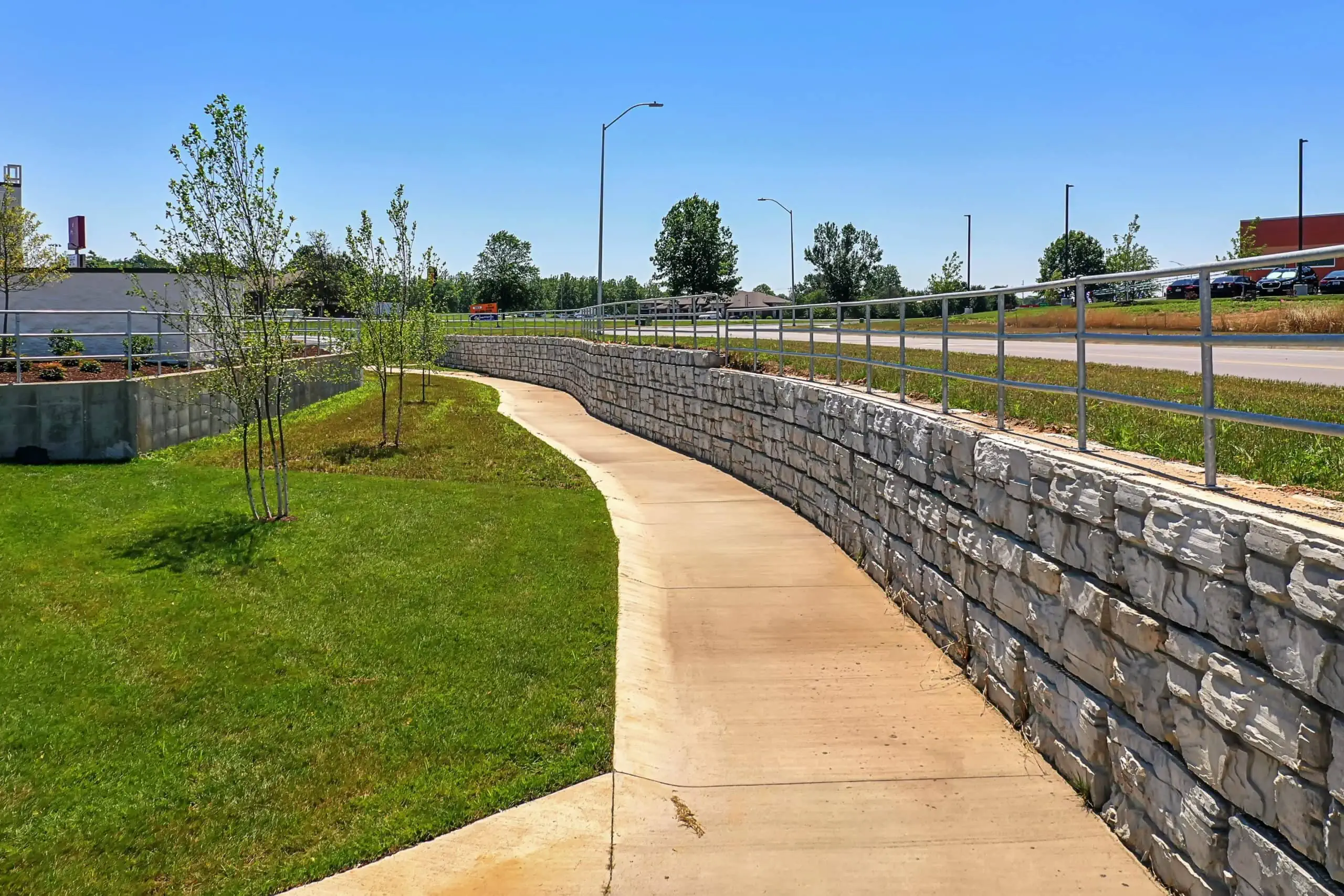 Big block retaining wall for stormwater conveyance.