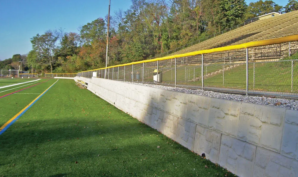 MagnumStone wall for high school athletic field.