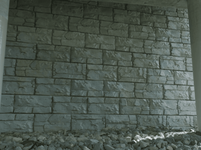 MagnumStone bridge abutment with bridge piles.