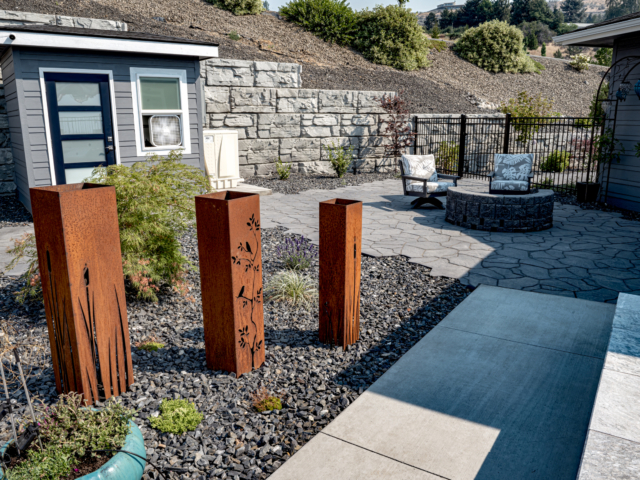 Concrete and metal hardscape materials reduce wildfire spread. Concrete and metal hardscape materials reduce wildfire spread.